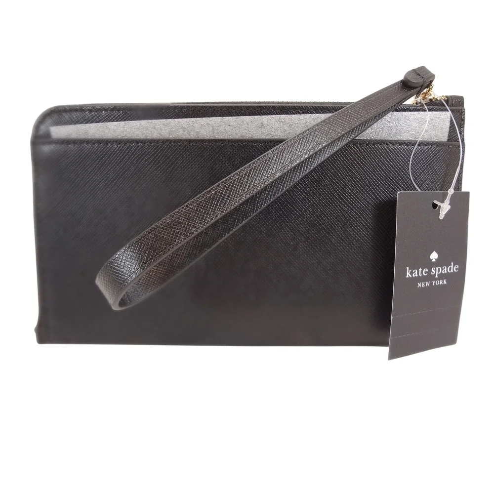 Kate Spade‎ Lucy L-Zip Wristlet Womens Medium Black NWT Saffiano Leather KD546